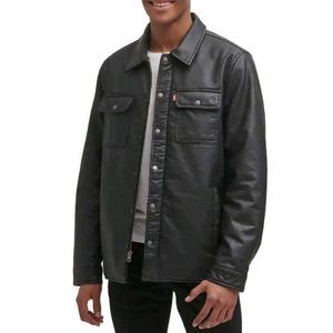 Levi's Men's Faux Leather Trucker Jacket Sherpa Lined Black Size M